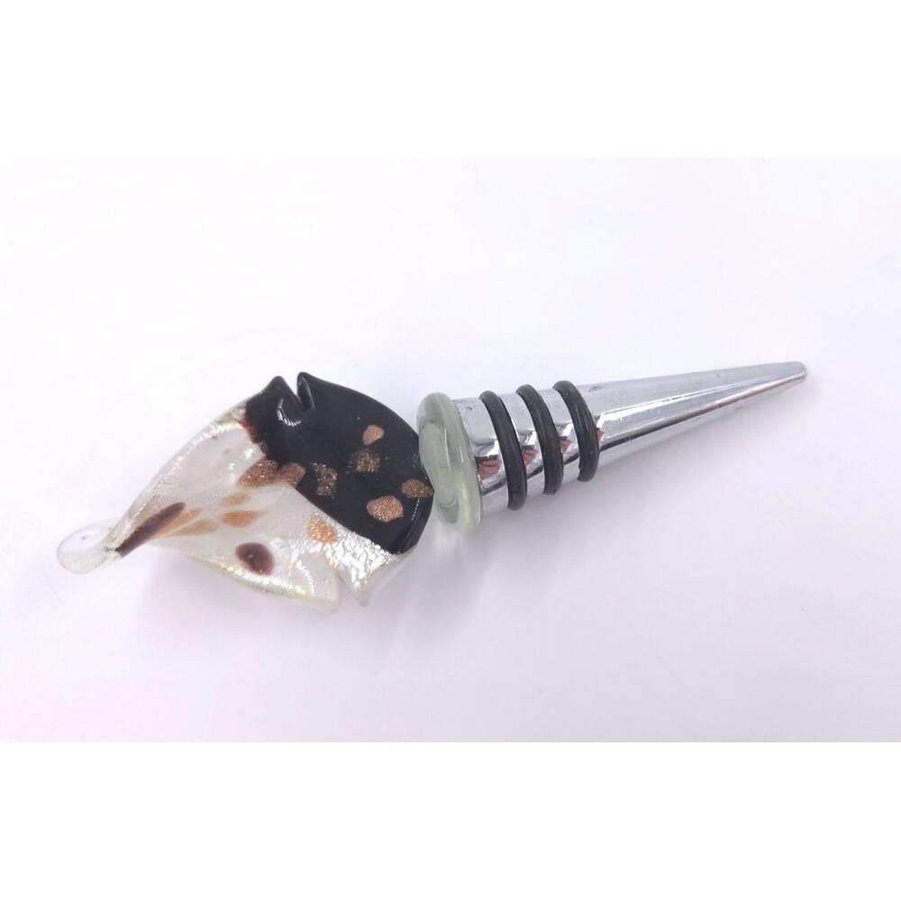 Vintage Hand Blown Glass Wine Bottle Stopper Gold Flakes Murano Glass